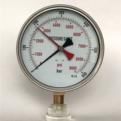 9000 Trockengleichrichter-Manometer Kiloliter 1,6 des P-/inedelstahl-Manometer-600 der Stangen-150mm rotes